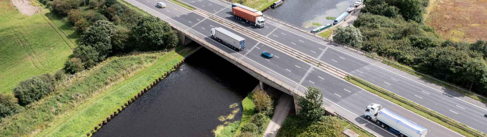 Aerial view of the M5 motorway crossing a river